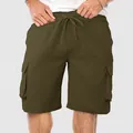 Pantaloncini cargo casual verde oliva da uomo con vita elasticizzata - S / Bottoms / Verde Erba