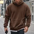 Men's oversized brown fleece hoodie with kangaroo pocket for winter casual wear. - S / Tops / Dark Brown