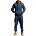 Tuta sportiva da uomo blu navy con felpa con cappuccio e zip e pantaloni jogger - S / Top E Pantaloni / Blu navy