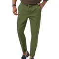 Casual herenbroek in olijfgroen met trekkoord in de taille en taps toelopende pijp - S / Bottoms / Legergroen