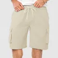 Pantaloncini cargo beige da uomo con coulisse e tasche - S / Bottoms / Beige