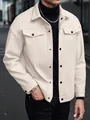 Primo piano di giacca casual da uomo in lana beige con bottoni e colletto - S / Tops / Bianco Sporco
