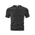 T-shirt Henley da uomo a maniche corte slim fit in tessuto testurizzato grigio con taschino - Parte Superiore Anteriore Nera / S