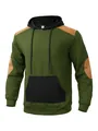 Detailansicht grüner gesteppter Kapuzenpullover mit Patchwork-Design für Herren - S / Tops / Grün