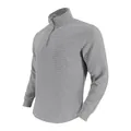 Détail du motif à carreaux jacquard gris sur un sweat-shirt à col montant pour homme. - S / Tops / Gris clair