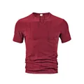 T-shirt Henley bordeaux slim fit da uomo con tessuto testurizzato e taschino sul petto - Parte Anteriore Della Parte Superiore Bordeaux / S