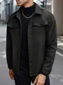 Dettaglio di una giacca casual in lana verde oliva da uomo con bottoni e tasche. - S / Tops / Nero