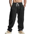 Stilvolle schwarze Cargo-Hose für Herren mit elastischem Bund und Seitentaschen - S / Bottoms / Schwarz