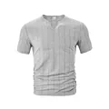 Men's slim fit V-neck Henley T-shirt in gray textured fabric with a single chest pocket - Front Of The Gray Top / S