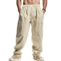Lässige atmungsaktive Herren Cargo-Hose in Beige mit Kordelzug und lockerer Passform - S / Bottoms / Khaki