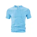 Men's slim fit light blue short sleeve Henley T-shirt featuring textured fabric and chest pocket - Front Of Light Blue Top / S
