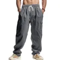 Pantaloni cargo grigi larghi da uomo con elastico in vita e tasche - S / Bottoms / grigio scuro