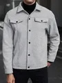 Primo piano della trama del tessuto in misto lana grigia di una giacca casual uomo. - S / Tops / Grigio