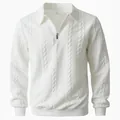Vista dettagliata della felpa bianca da uomo con mezza zip e motivo a treccia - Taglia S / Top / Bianco