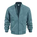 Premium men's teal faux suede bomber jacket with stand collar and front zipper closure - S / Tops / Teal