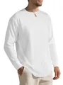 Wit linnen henleyshirt met lange mouwen voor heren met verticale plooistreepjes - S / Tops / Wit