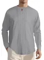 Grijs linnen herenshirt met lange mouwen en henley-hals met elegante plooien aan de voorkant - S / Tops / Lichtgrijs