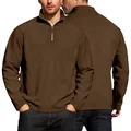 Vorder- und Rückansicht eines hochwertigen braunen Fleece-Sweatshirts mit halbem Reißverschluss. - S / Tops / Kaffeebraun