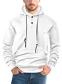Close-up view of white men's jacquard hoodie with unique button collar and drawstrings. - S / Top (MJ-01) / White