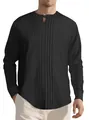 Zwart linnen henley shirt voor heren met lange mouwen en plooien - S / Tops / Zwart