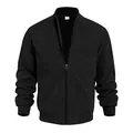Dettaglio di un bomber da uomo in pelle scamosciata nera con zip integrale e collo alto - S / Tops / Nero