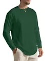 Professional men's long sleeve linen Henley shirt with pleated front in dark green - S / Tops / Sea Green