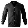 Cardigan da uomo in maglia nera con scollo a V, bottoni e motivo a rilievo - S / Tops / Nero