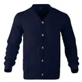 Cardigan da uomo in maglia jacquard blu scuro con scollo a V e bottoni - S / Tops / Blu scuro