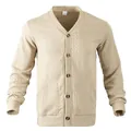 Cardigan da uomo con scollo a V, bottoni e motivo jacquard beige retrò. - S / Tops / Albicocca