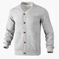 Cardigan da uomo grigio con scollo a V, treccia e bottoni vintage - S / Tops / Grigio chiaro