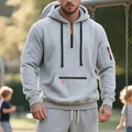 Herren Kapuzenpullover in Grau mit orangefarbenen Reißverschluss-Details für Sport - 3XL / Oberteile / Hellgrau