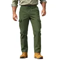 Front view of men's olive green cargo pants with drawstring waist and side pockets - XS / Bottoms / Army Green