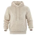 Herren Beige Sherpa-Fleece-Hoodie mit Zopfmuster und gemütlicher Kapuze mit Kordelzug - S / Tops / Khaki