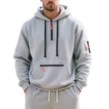 Men's grey hooded pullover sweatshirt with orange zipper details and fleece lining. - M / Tops / Light Gray