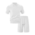 Ensemble décontracté en jacquard blanc pour hommes avec polo d'été et short assorti - S / Haut Et Bas / Blanc