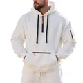 Men's athletic leisure fleece hooded pullover sweatshirt with arm pocket in white - M / Tops / White