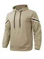 Men's khaki heavyweight cable-knit jacquard hoodie with striped athletic sleeve detail - Khaki