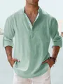 Chemise Henley décontractée pour homme en coton vert sauge à manches longues style vintage. - Vert