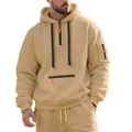 Ensemble de survêtement en polaire kaki pour hommes avec détails zippés orange vif - M / Tops / Kaki