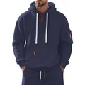 Sweat à capuche en polaire bleu marine pour homme avec détails de fermeture éclair orange vif - M / Tops / Bleu marine