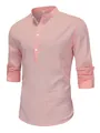Camicia Henley classica da uomo in cotone rosa con collo alla coreana e maniche lunghe - XS / Tops / Rosa