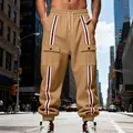 Pantaloni jogger cargo kaki da uomo con strisce laterali e coulisse in vita stile. - S / Bottoms / Cachi