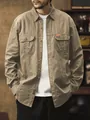 Chemise de travail kaki à manches longues pour hommes en coton avec deux poches - XS / Tops / Kaki