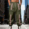 Pantaloni cargo uomo verde oliva foderati in pile con strisce laterali - S / Bottoms / Verde Militare