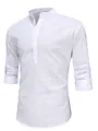 Camicia Henley da uomo bianca casual a maniche lunghe con trama in cotone e lino - XS / Tops / Bianco