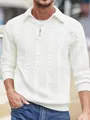 Dettaglio di maglione bianco da uomo in maglia jacquard con mezza zip e colletto. - S / Tops / Bianco