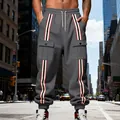 Pantaloni cargo da uomo in pile grigio con strisce laterali rosse e nere. - S / Bottoms / grigio scuro