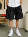 Pantaloncini cargo neri larghi da uomo con tasche multiple ed elastico in vita per l'estate. - S / Bottoms / Nero