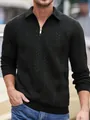 Felpa nera da uomo in jacquard testurizzato con colletto a polo e mezza zip metallica. - S / Tops / Nero