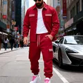 Ensemble veste à revers et pantalon cargo rouge pour homme style urbain - S / Haut Et Bas / Rouge